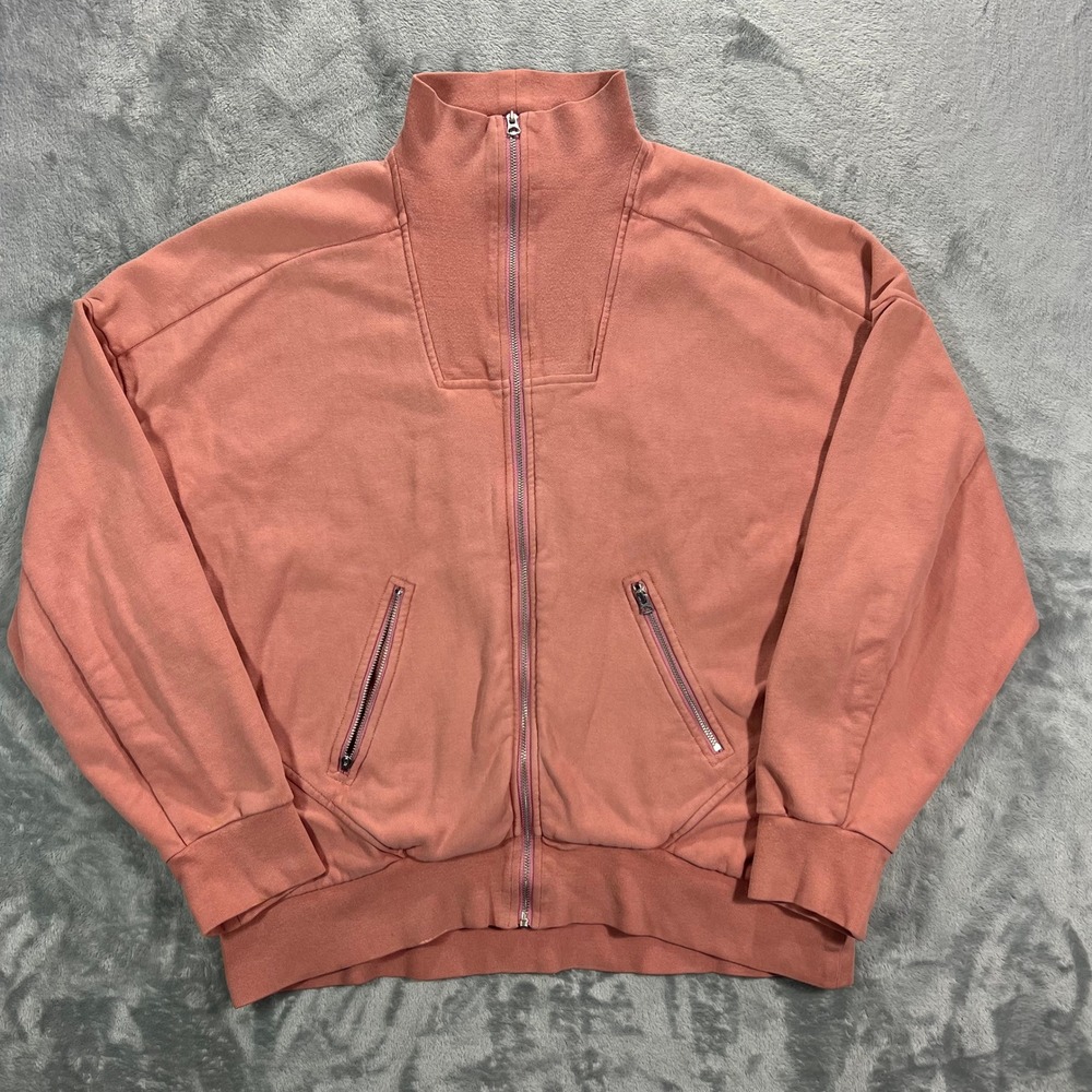 Rag & Bone Knit Jacket Women Medium Pink Organic Cotton Full Zip Mock Neck Sweat